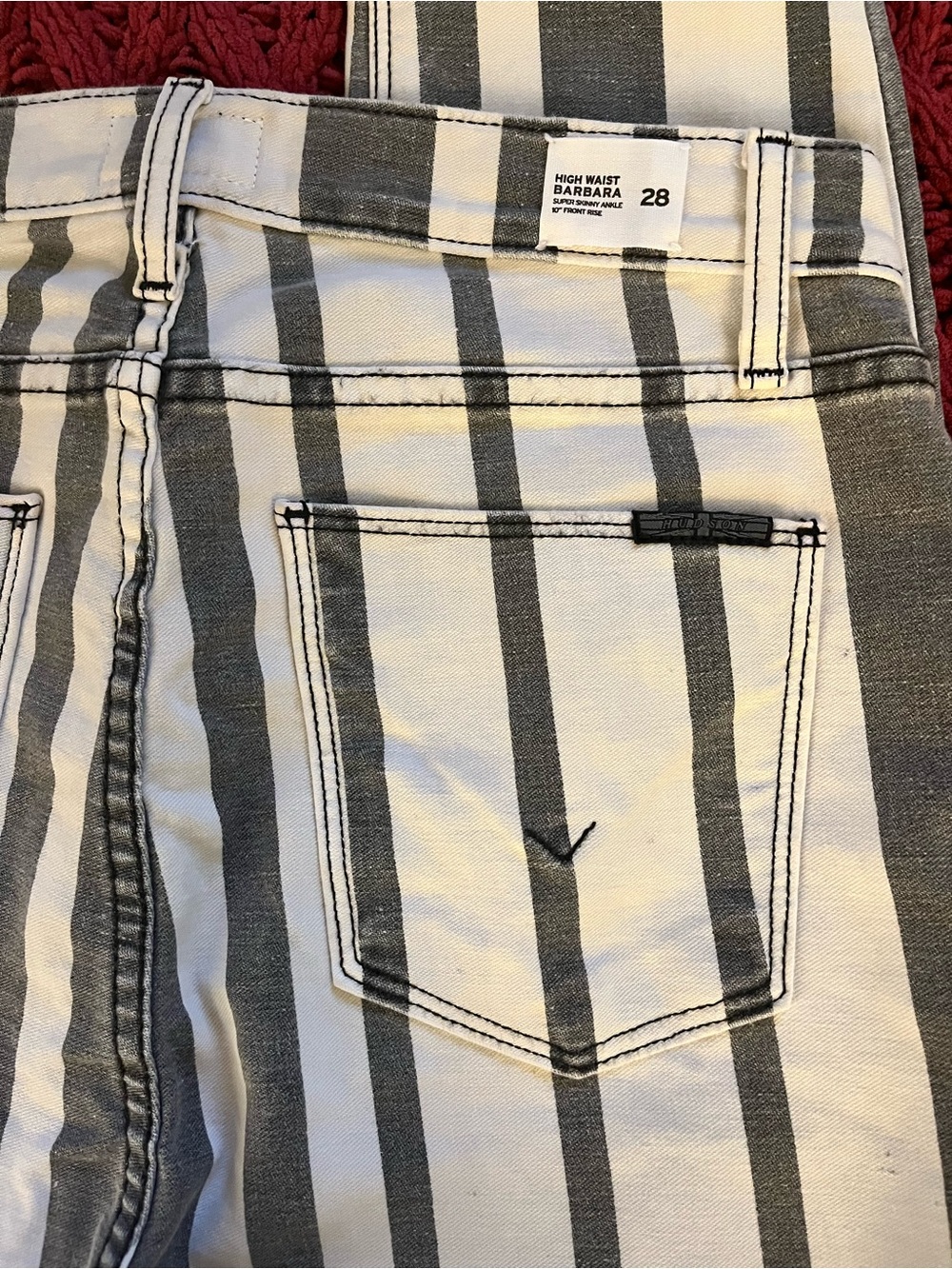 Hudson Jeans Women's Slim High-Waist Striped Jeans - White & Gray NWOT